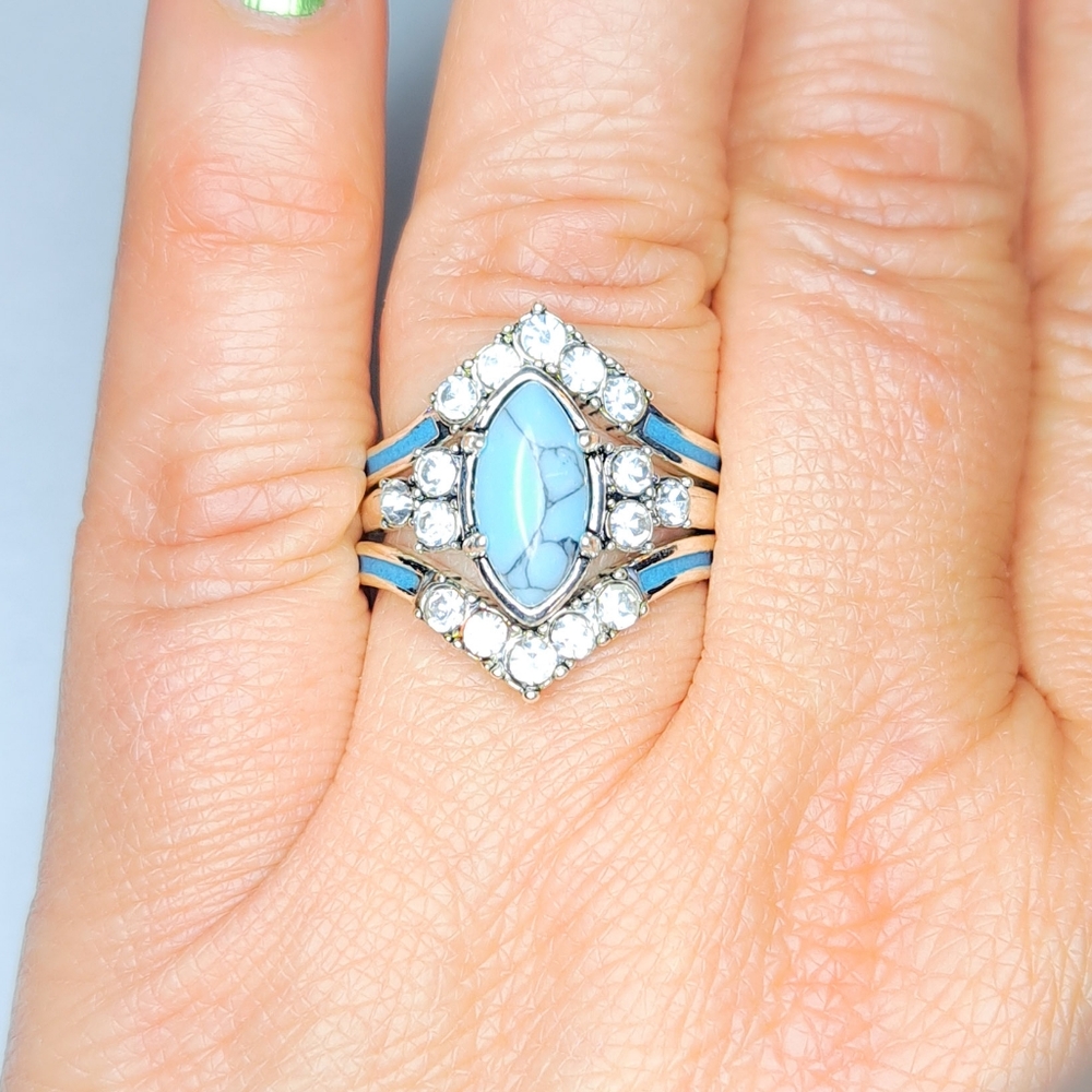 🎀18k/925 Bohemian Turquoise & Moissanite Staker Ring - Picture 4 of 7
